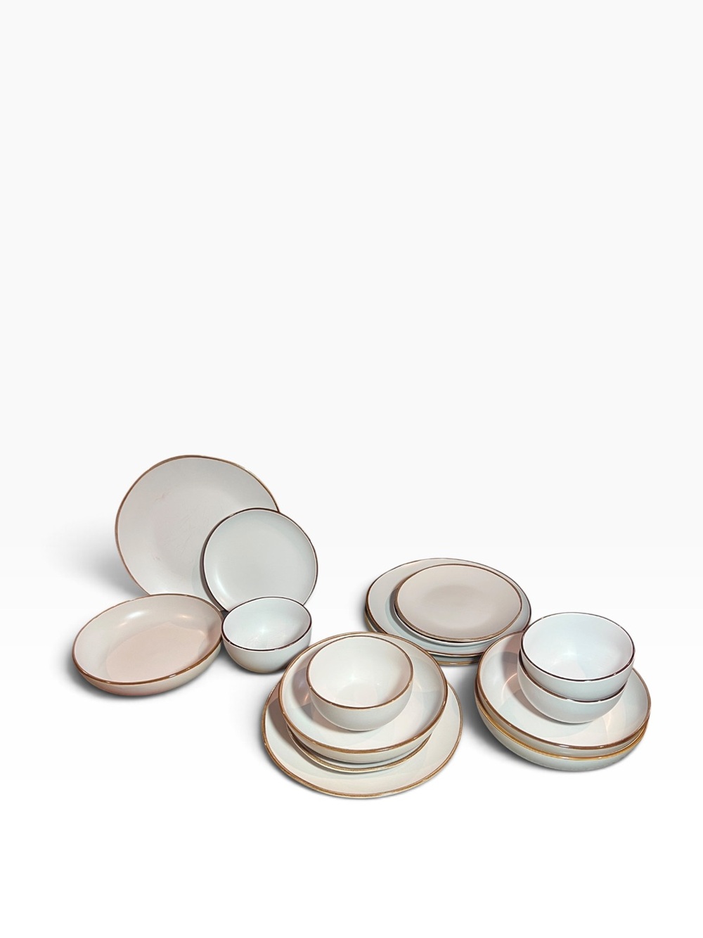 Stone + Lain Stoneware Dinnerware Set With Brown Rim - 16-Piece Dinner Set